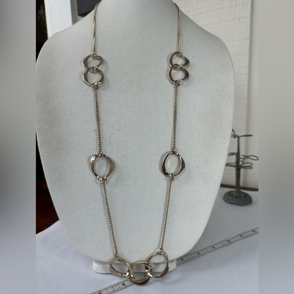 Long futuristic floating circles goldtone chain necklace - Picture 1 of 5